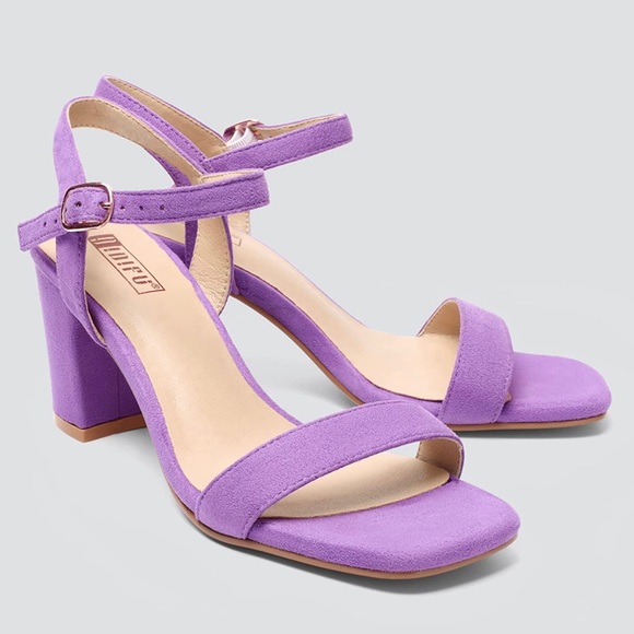 Women's Chunky Heels Square Toe block Sandals Wedding Prom - lilac size 7 - Picture 1 of 6